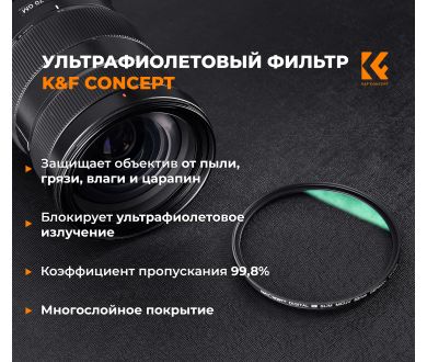 Светофильтр K&F Concept MC-UV Slim Green Multi-coated 72mm