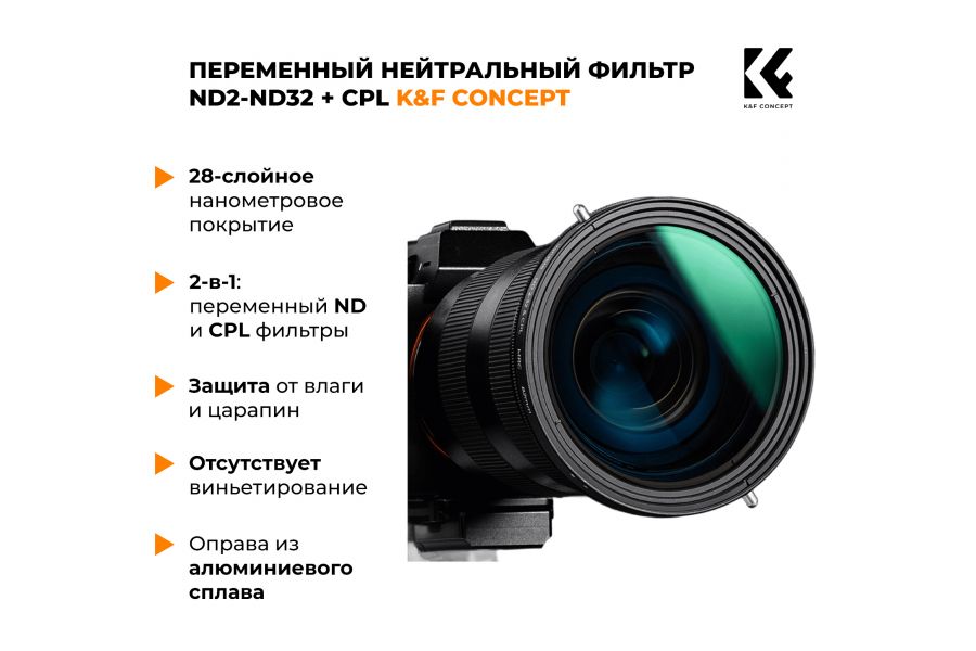 Светофильтр K&F Concept Nano-X CPL + Variable ND2-ND32 62mm
