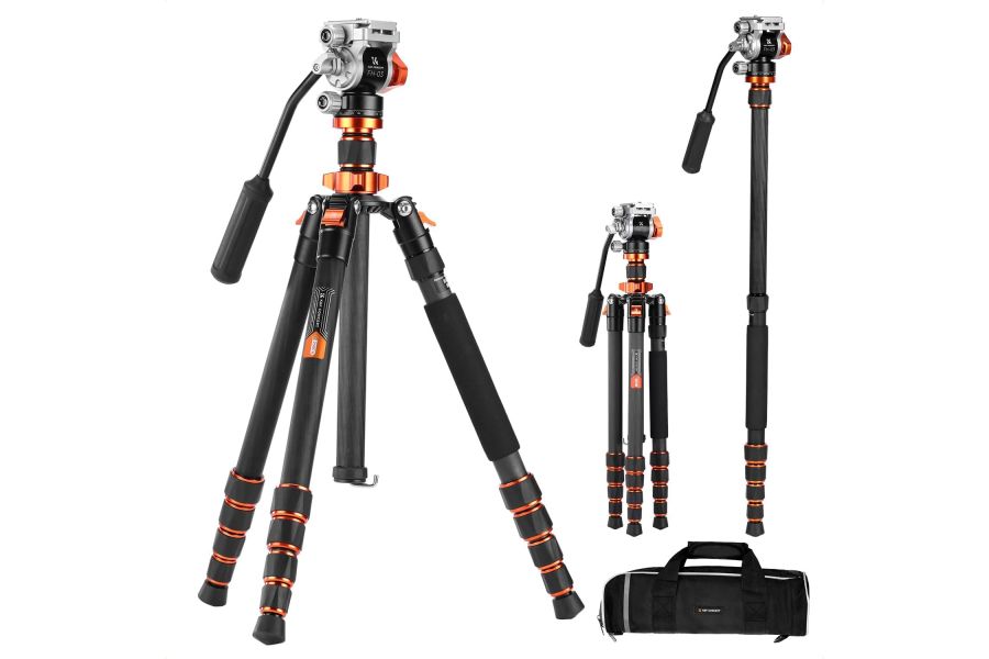 Штатив K&F Concept O255C4 + FH-03 KF09.158 карбоновый, с гидравлической головкой