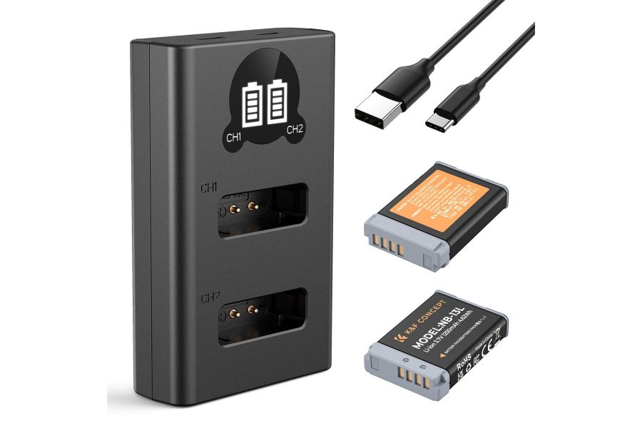 Зарядка и аккумулятор NB-13L 1250 мАч (2 шт) K&F Concept для Canon NB-13L