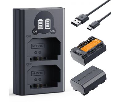 Зарядка и аккумулятор NP-FZ100 2600 мАч (2 шт) K&F Concept KF28.0097 Sony NP-FZ100