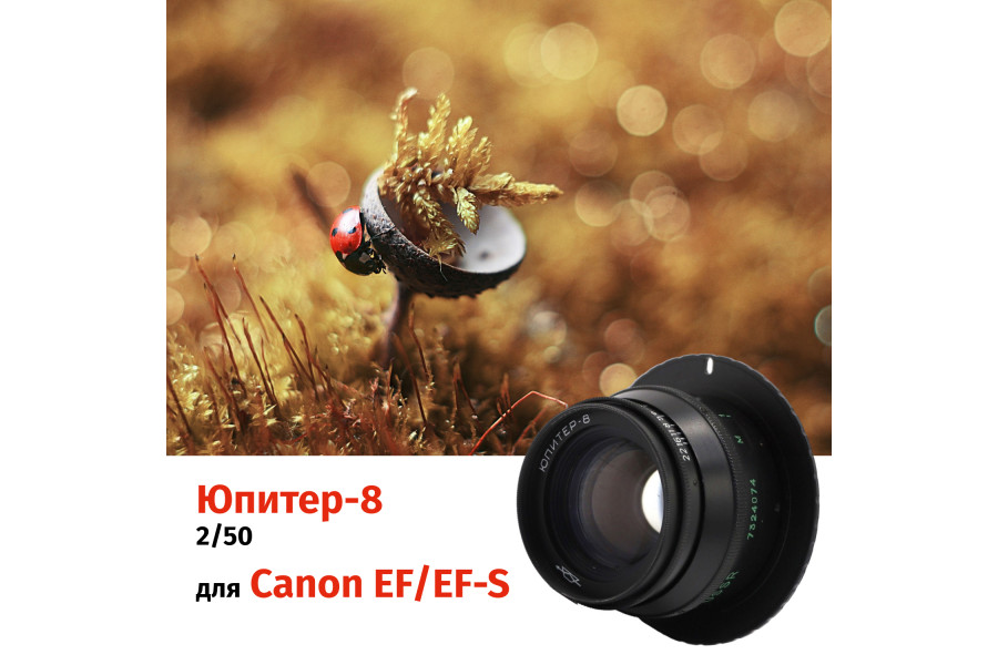 Винтажный Юпитер-8 f/2 50mm чёрный + адаптер Canon EF/EF-S — Ламповый портретник!
